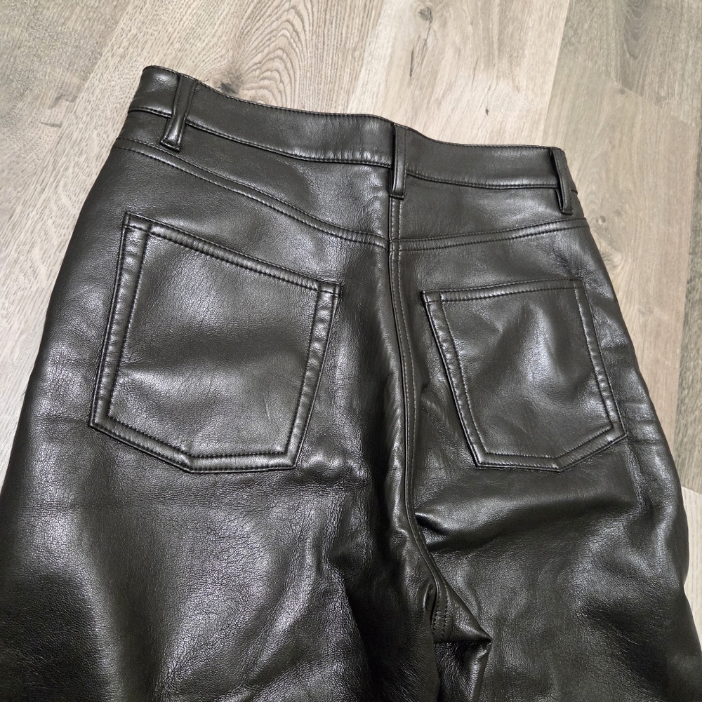 Aritzia Wilfred Black Leather Straight-Leg Pants High-Rise Minimalist Chic Luxe - Picture 10 of 11